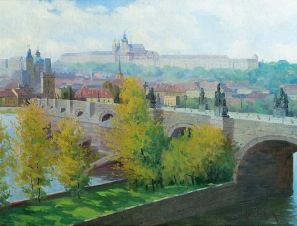 Stanislav Feikl View of Prague Castle over the Charles Bridge by Czech painter Stanislav Feikl